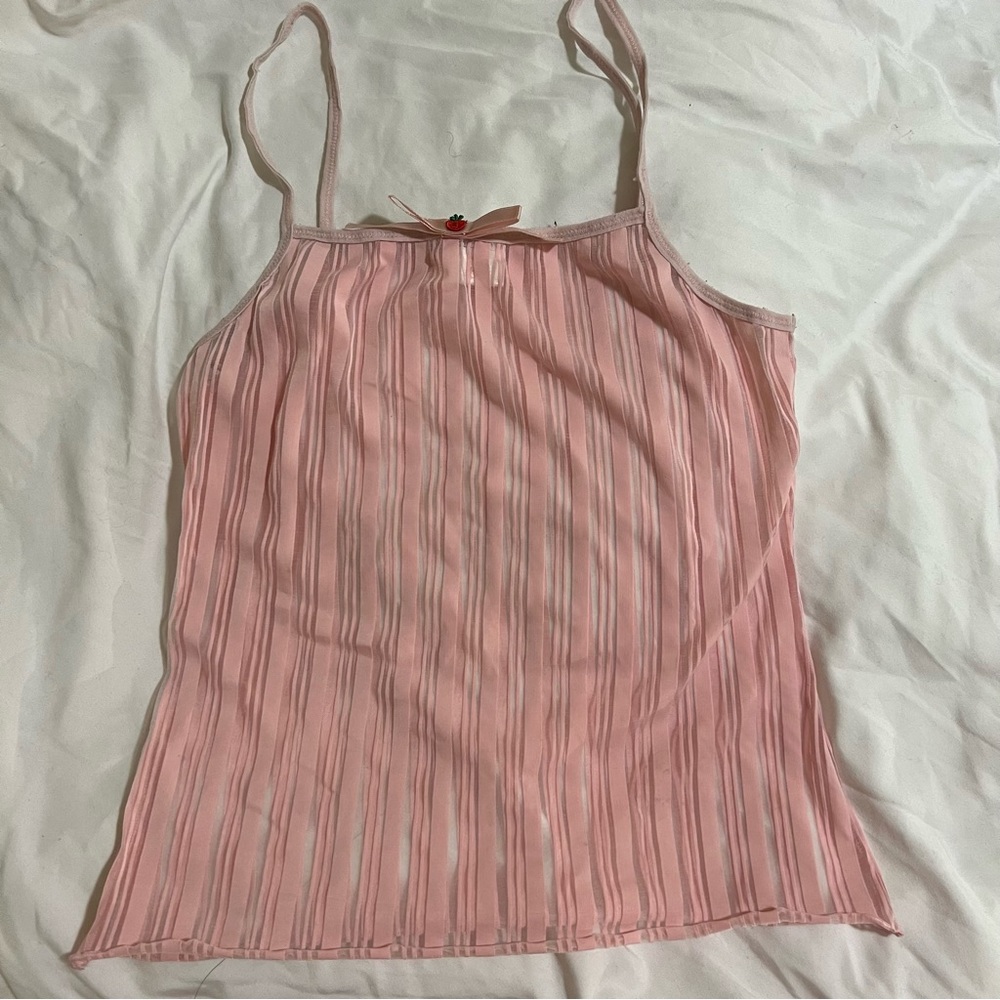 y2k vintage pink cami with a cute strawberry